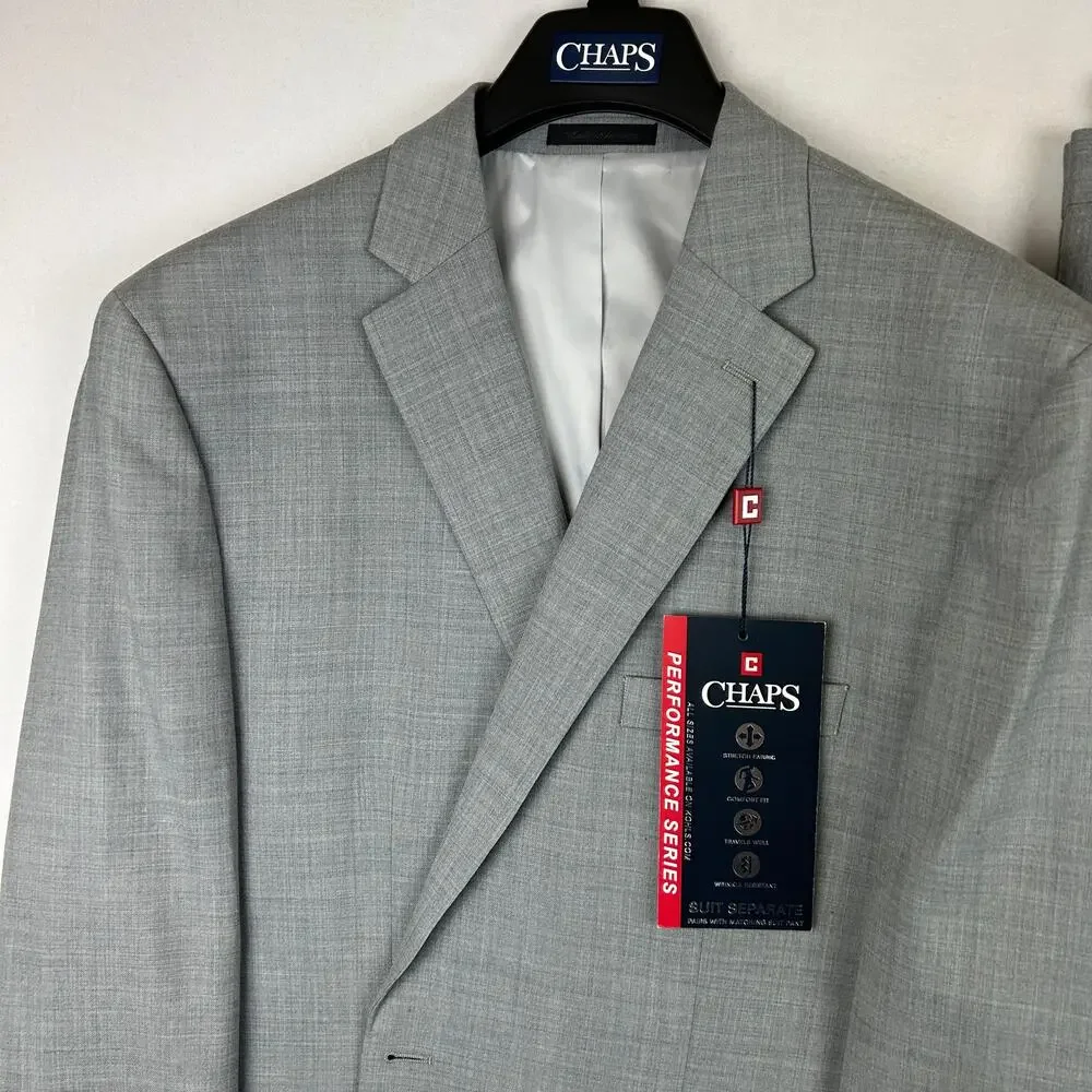 Chaps Performance Suit Wool Blend Jacket and Pants Light Grey Size 48L 38x34